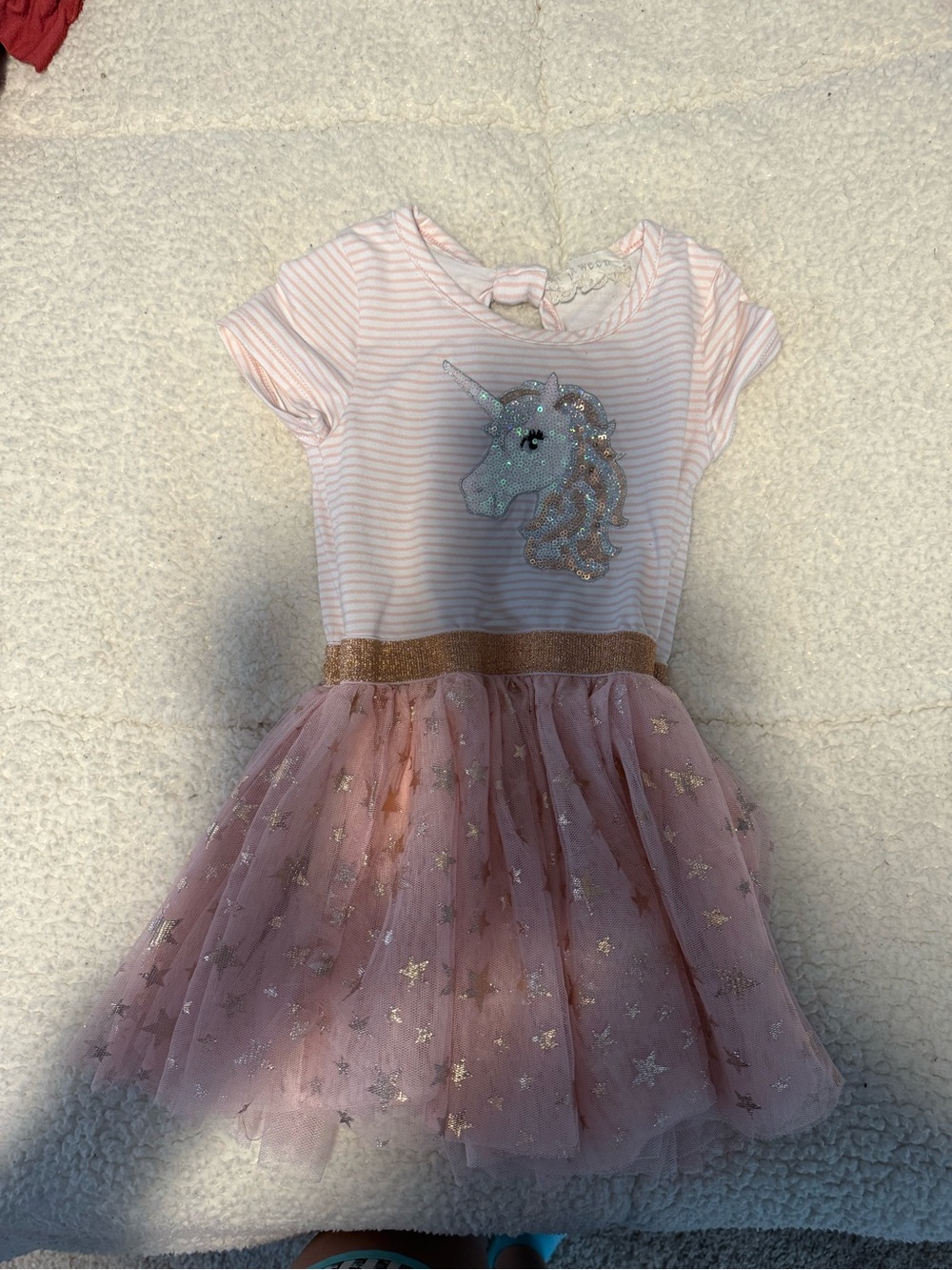 btween Pink Striped Unicorn Tulle Dress with Gold Waistband
